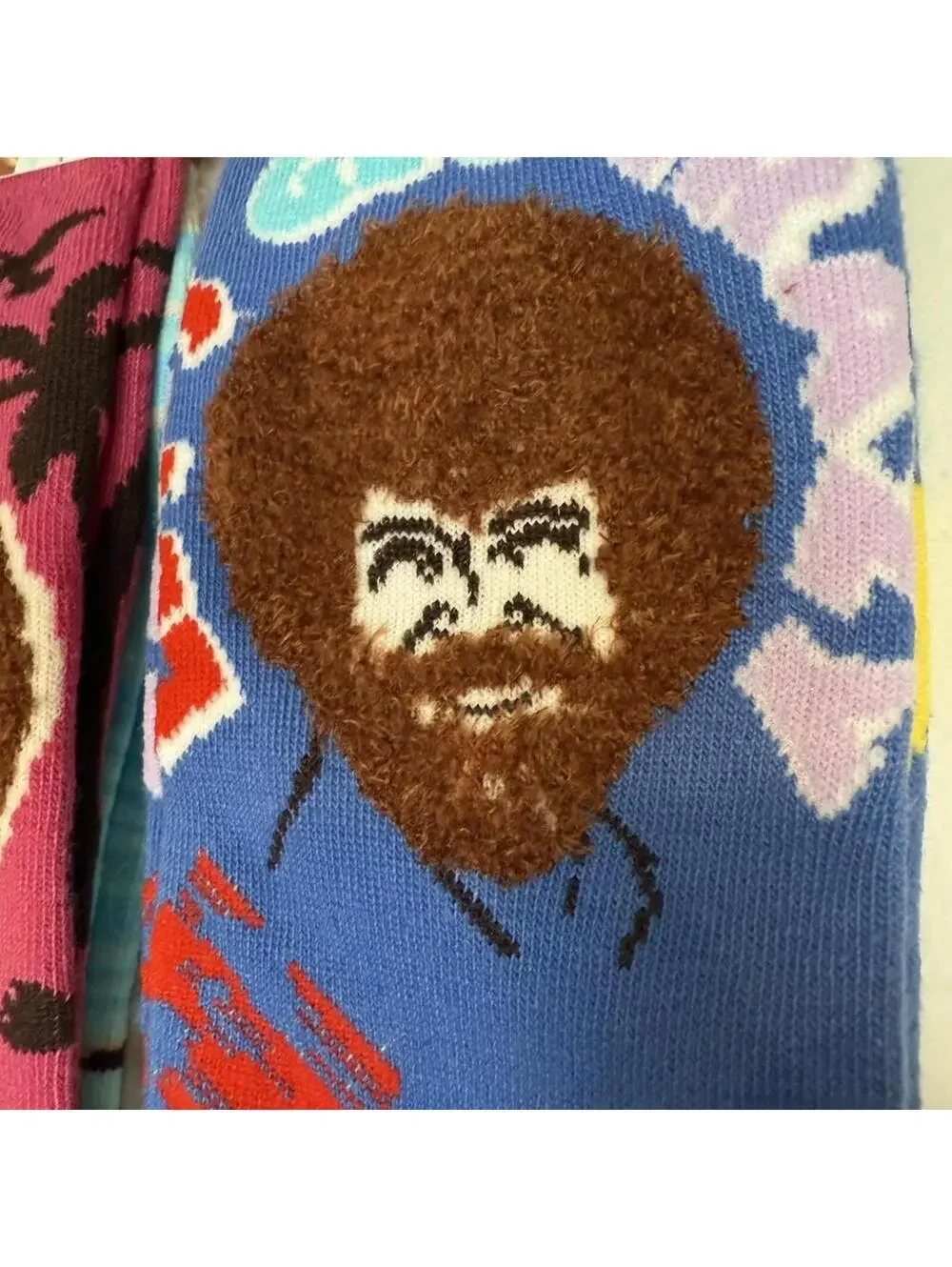 Bob Ross 3D Fuzzy Hair Crew Socks Bundle 2 Pairs Retro Novelty NWT